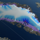 Projected extent of the Greenland ice sheet in 2300 under a high carbon emissions scenario. Regions in violet are exposed bedrock that was ice-covered in 2008.